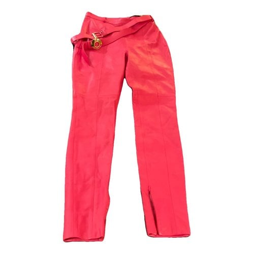 Pre-owned Trussardi Leather Trousers In Pink