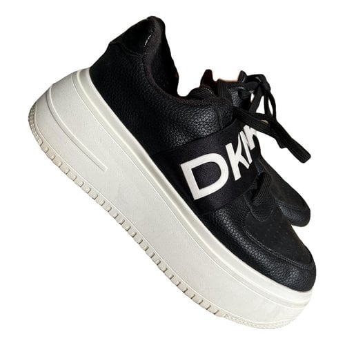 Pre-owned Dkny Leather Trainers In Black