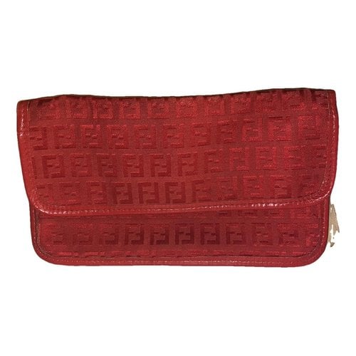 Pre-owned Fendi Double F Cloth Clutch Bag In Red