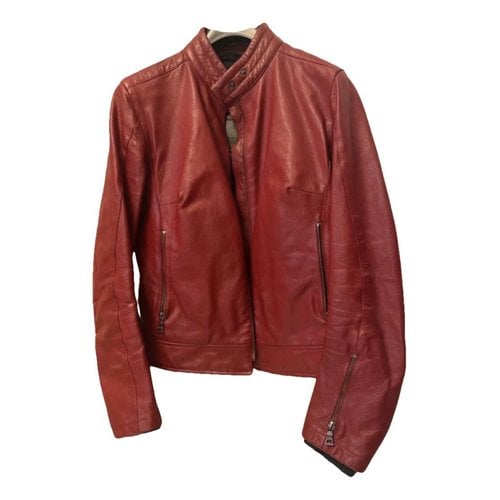 Pre-owned Prada Leather Biker Jacket In Red