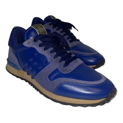 Pre-owned Valentino Garavani Rockrunner Leather Low Trainers In Blue