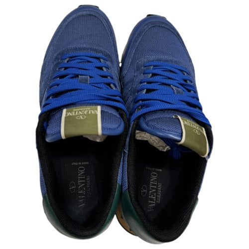 Pre-owned Valentino Garavani Rockrunner Leather Low Trainers In Blue
