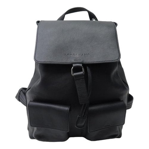 Pre-owned Longchamp 3d Leather Backpack In Black