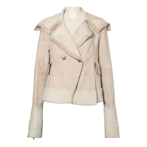 Pre-owned Dior Leather Coat In Beige