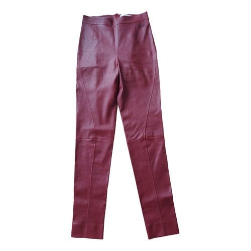 Pre-owned Bally Leather Trousers In Burgundy