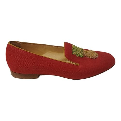 Pre-owned Christian Louboutin Cloth Ballet Flats In Red