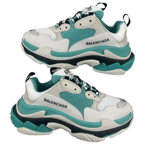 Pre-owned Balenciaga Triple S Leather Trainers In Green