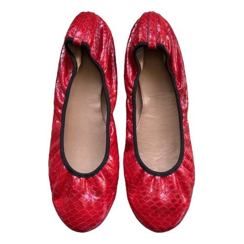 Pre-owned Jcrew Python Flats In Red