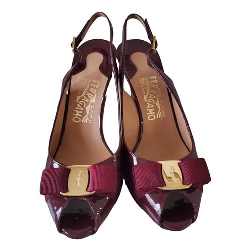 Pre-owned Ferragamo Patent Leather Heels In Burgundy