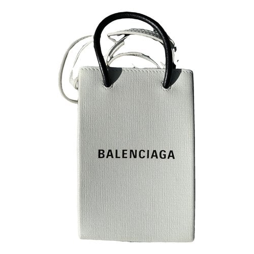 Pre-owned Balenciaga Shopping Phone Holder Leather Crossbody Bag In White