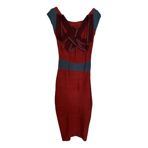 Pre-owned Herve Leger Mid-length Dress In Red