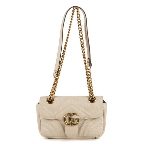 Pre-owned Gucci Marmont Leather Handbag In Beige