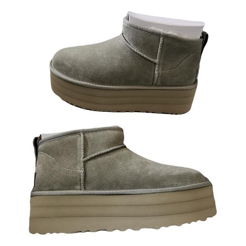 Pre-owned Ugg Faux Fur Snow Boots In Khaki