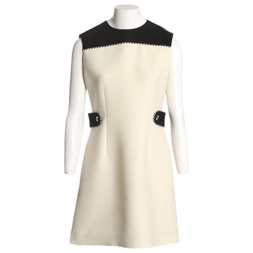 Pre-owned Louis Vuitton Wool Mini Dress In Ecru