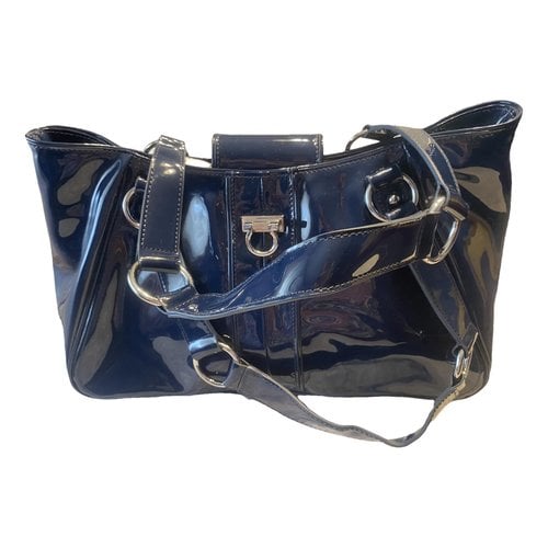Pre-owned Armani Collezioni Patent Leather Handbag In Navy