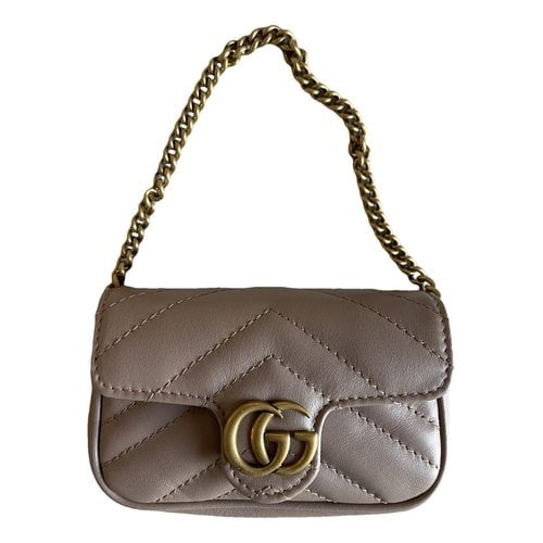 Pre-owned Gucci Gg Marmont Flap Leather Handbag In Beige