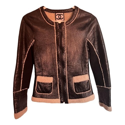 Pre-owned Chanel Shearling Biker Jacket In Brown