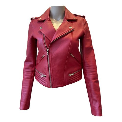 Pre-owned Maje Leather Biker Jacket In Red