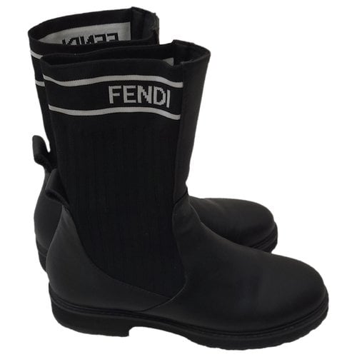 Pre-owned Fendi Leather Biker Boots In Black