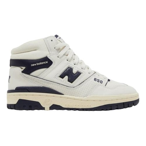 Pre-owned New Balance Leather High Trainers In Navy