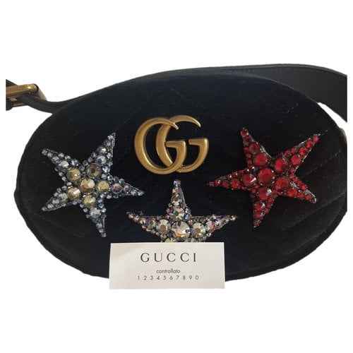 Pre-owned Gucci Gg Marmont Oval Velvet Handbag In Black