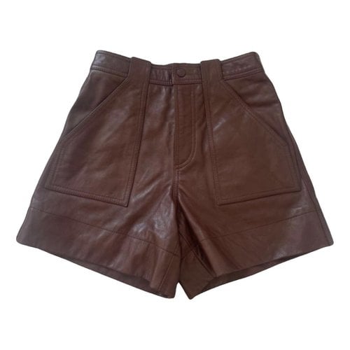 Pre-owned Ganni Leather Short Pants In Burgundy