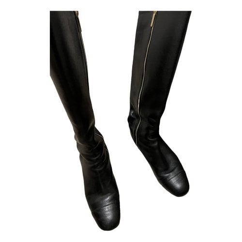 Pre-owned Dear Frances Leather Riding Boots In Black
