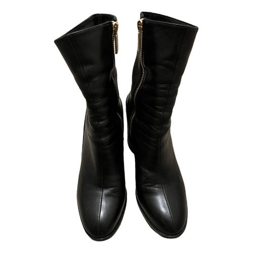Pre-owned Dear Frances Leather Biker Boots In Black