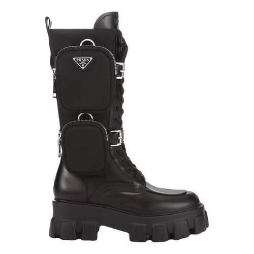 Pre-owned Prada Monolith Leather Boots In Black