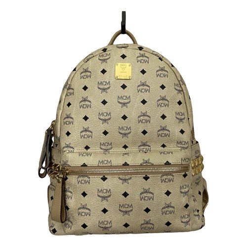 Pre-owned Mcm Stark Leather Backpack In Beige