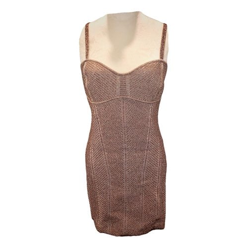Pre-owned Herve Leger Mini Dress In Gold
