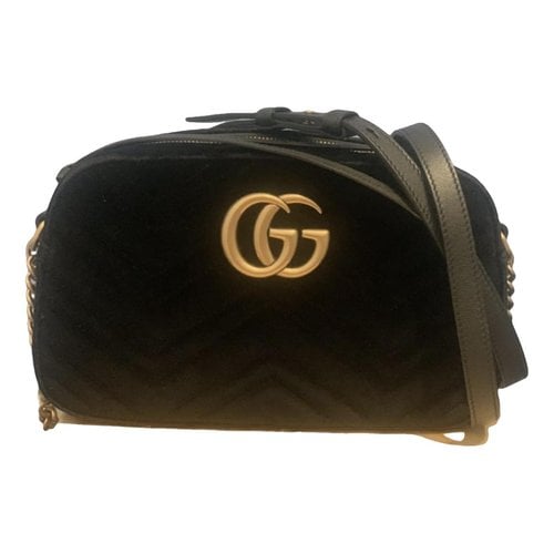 Pre-owned Gucci Gg Marmont Velvet Handbag In Black