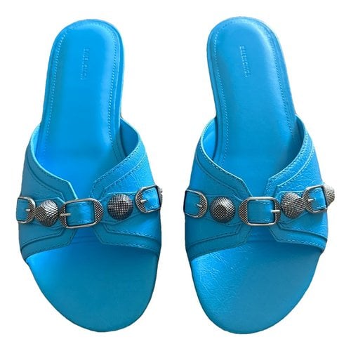 Pre-owned Balenciaga Cagole Leather Sandal In Blue