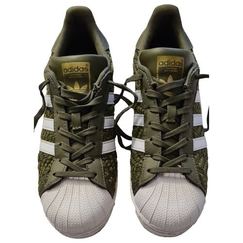Pre-owned Adidas Originals Superstar Leather Low Trainers In Khaki