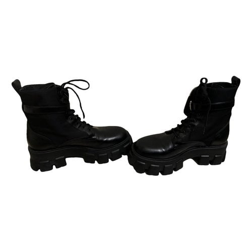 Pre-owned Prada Monolith Leather Snow Boots In Black