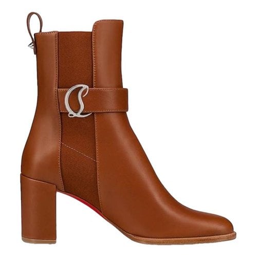 Pre-owned Christian Louboutin Suzy Folk Leather Ankle Boots In Brown