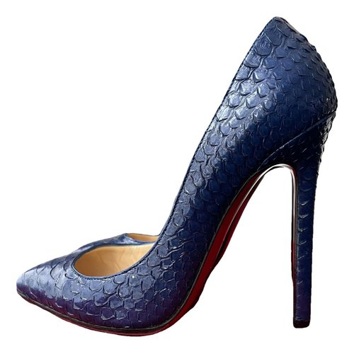 Pre-owned Christian Louboutin Pigalle Python Heels In Blue