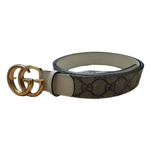Pre-owned Gucci Gg Buckle Leather Belt In Beige