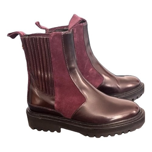 Pre-owned Claris Virot Leather Boots In Burgundy