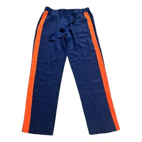Pre-owned Tory Burch Silk Trousers In Blue