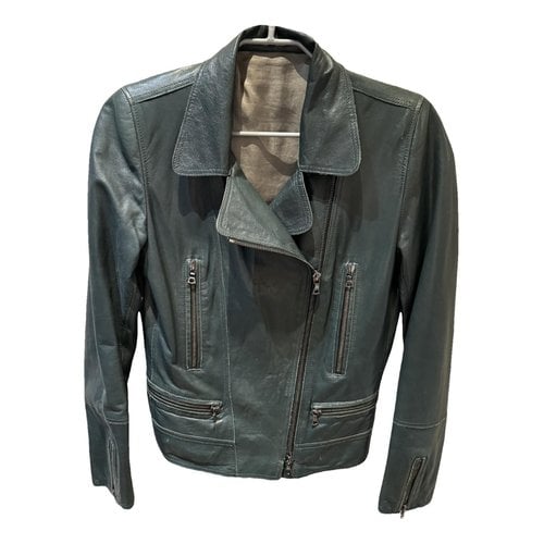 Pre-owned Allude Leather Biker Jacket In Blue