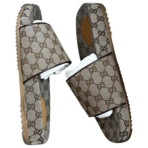 Pre-owned Gucci Web Cloth Sandals In Brown