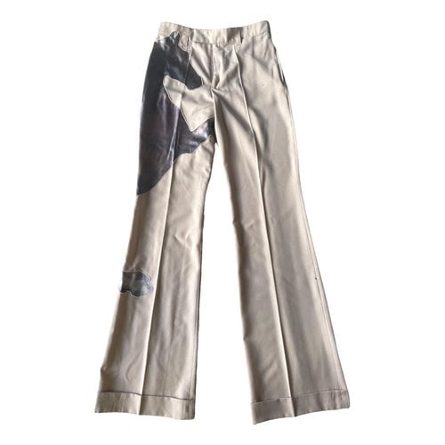 Pre-owned Chloé Wool Straight Pants In Beige