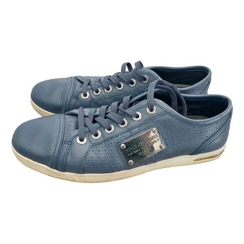 Pre-owned Dolce & Gabbana Roma Leather Low Trainers In Blue