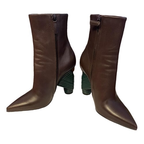 Pre-owned Balenciaga Leather Ankle Boots In Brown