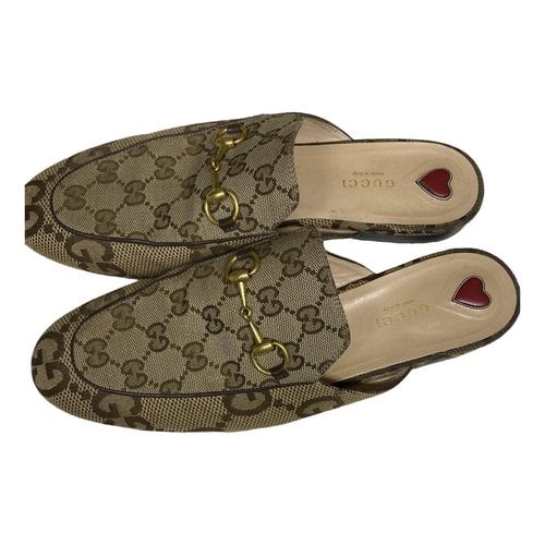 Pre-owned Gucci Princetown Cloth Flats In Brown
