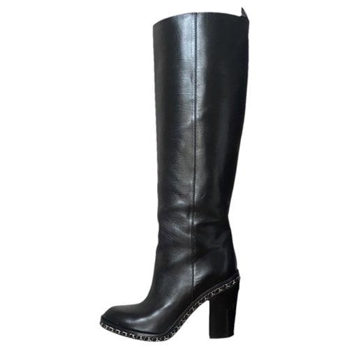 Pre-owned Chanel Leather Cowboy Boots In Black