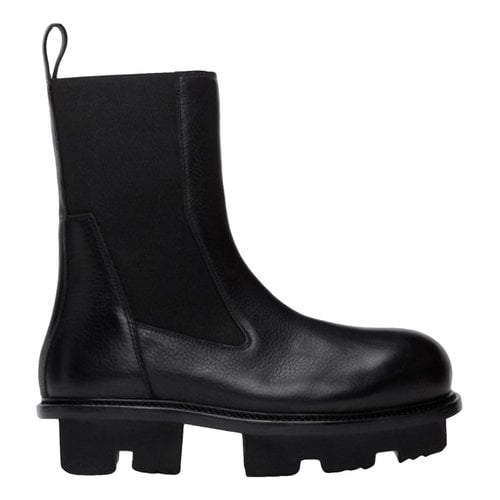 Pre-owned Rick Owens Leather Biker Boots In Black