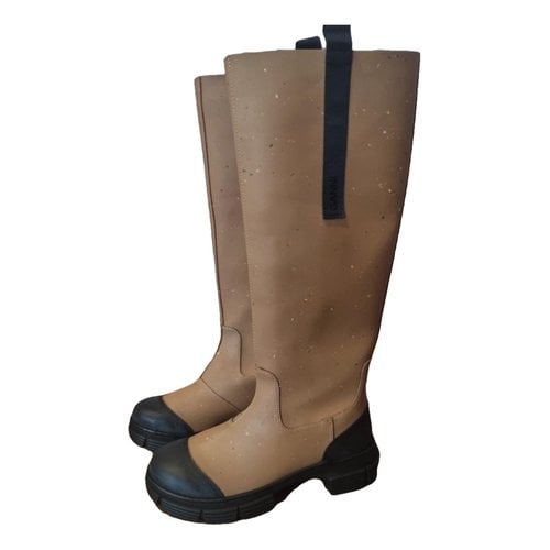 Pre-owned Ganni Boots In Beige