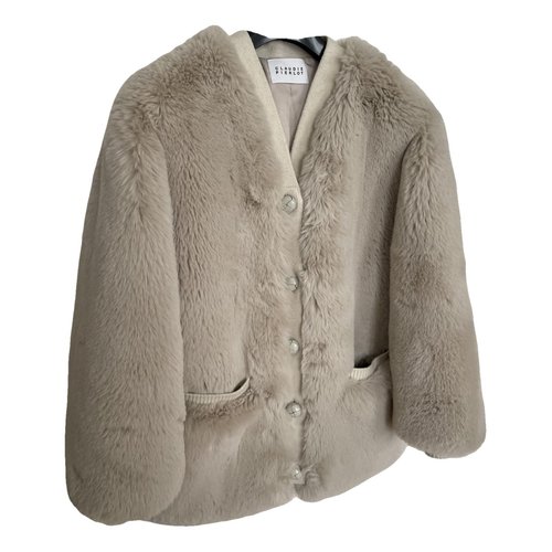 Pre-owned Claudie Pierlot Faux Fur Coat In Ecru